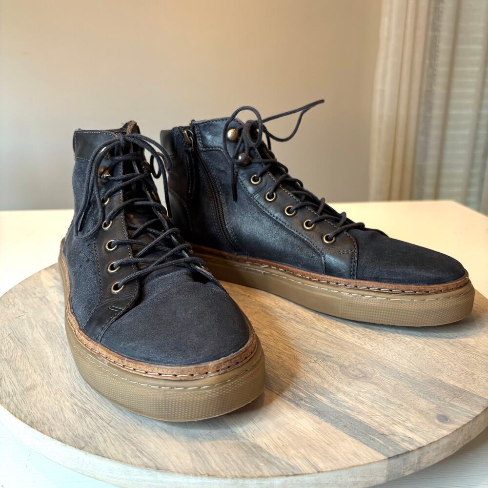ROAN by Bed Stu Mac II Men's Leather Suede High Top Sneakers Dark Blue Size 8